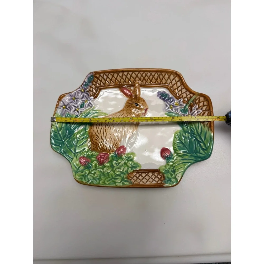 Royal Norfolk Ceramic Bunny‎ Rabbit Floral Serving Tray Scalloped Platter 8x6